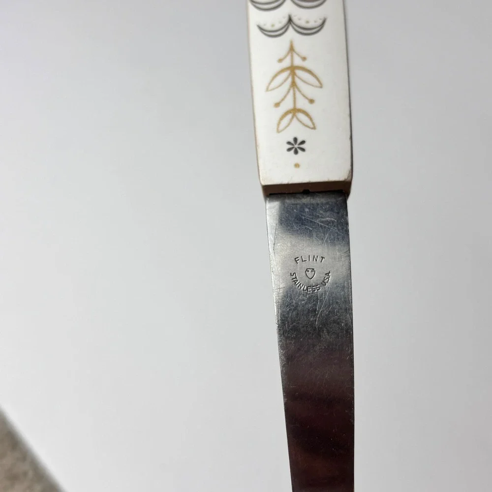 Vintage Ekco Flint Pie‎ Cake Server Stainless Steel Floral MCM Handle USA 11.5in